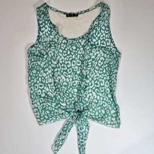 90s Crop Top Womens Small Green White Cheetah Print 579 Brand Beachy Lightweight